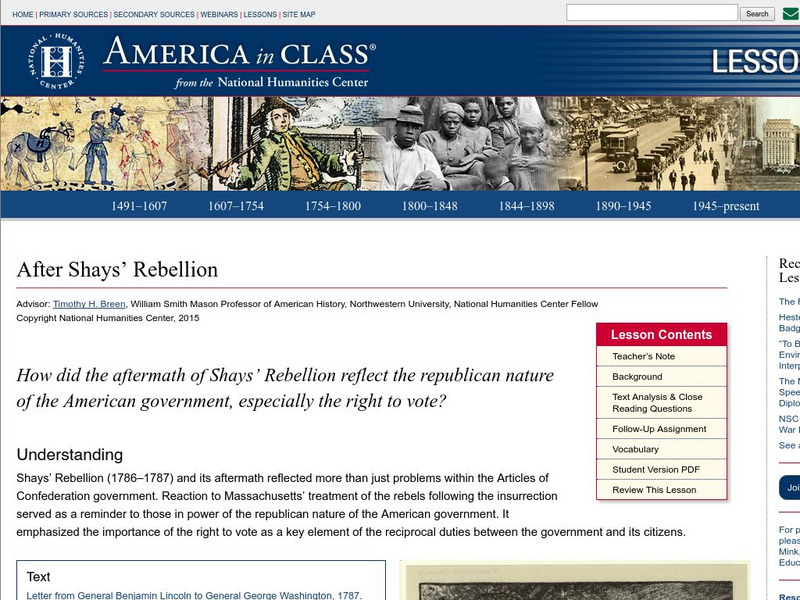 National Humanities Center: America in Class: After Shays' Rebellion Lesson Plan National Humanities Center: America in Class: After Shays' Rebellion Lesson Plan