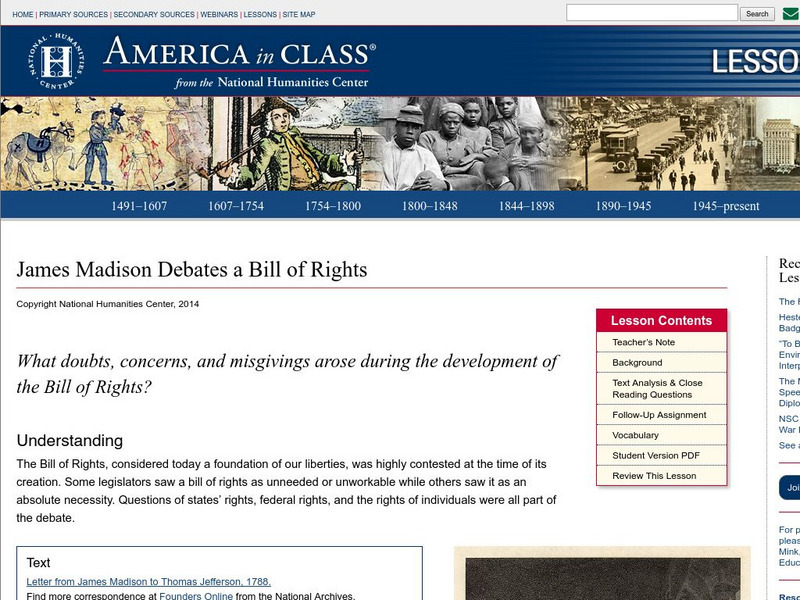 National Humanities Center: America in Class: James Madison Debates the Bill of Rights Lesson Plan National Humanities Center: America in Class: James Madison Debates the Bill of Rights Lesson Plan