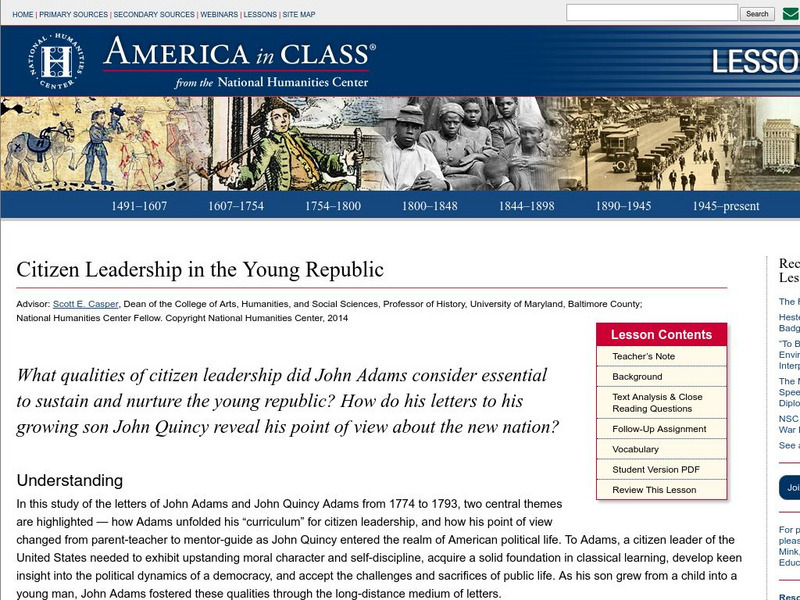 National Humanities Center: America in Class: Citizen Leadership in the Young Republic Lesson Plan National Humanities Center: America in Class: Citizen Leadership in the Young Republic Lesson Plan