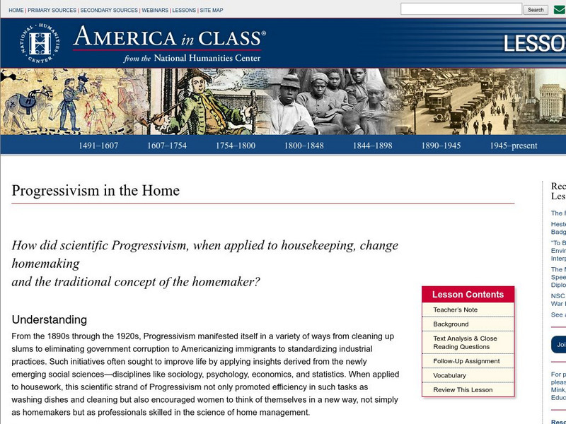 National Humanities Center: America in Class: Progressivism in the Home Lesson Plan
