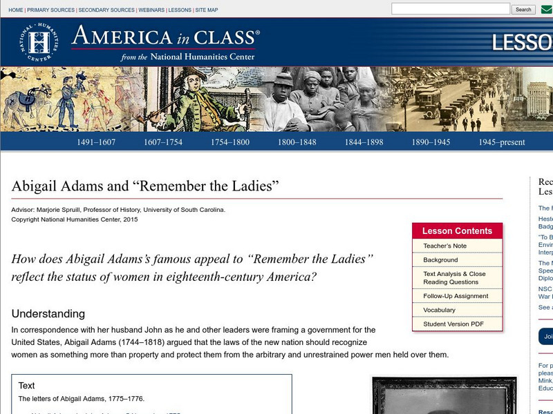 National Humanities Center: America in Class: Abigail Adams and "Remember the Ladies" Lesson Plan