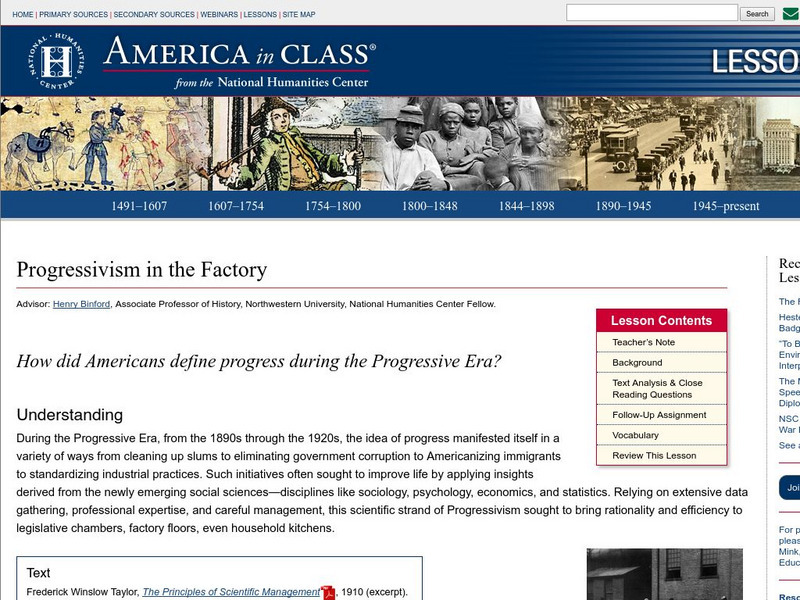 National Humanities Center: America in Class: Progressivism in the Factory Lesson Plan