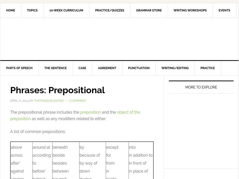 The Tongue Untied: Prepositional Phrase Handout The Tongue Untied: Prepositional Phrase Handout