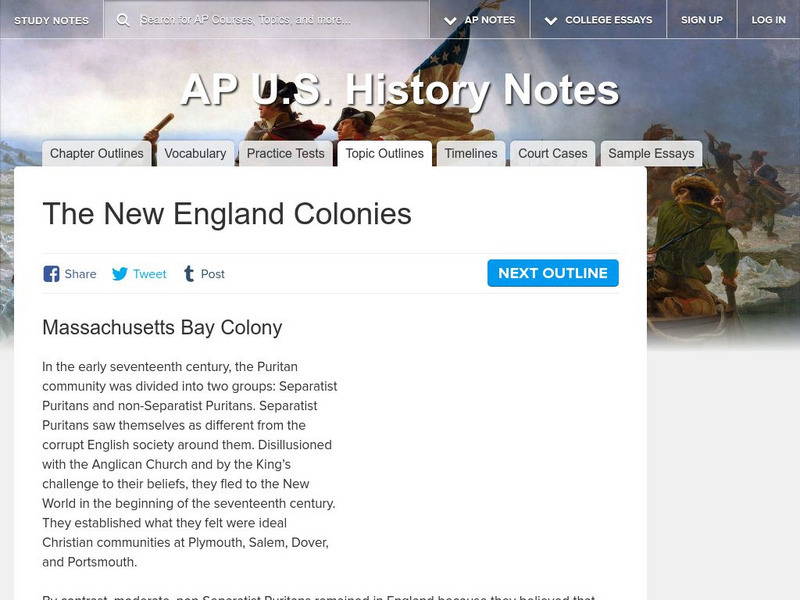 Study Notes: The New England Colonies Study Guide Study Notes: The New England Colonies Study Guide