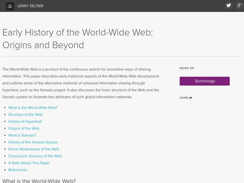 Lenny Zelster: The World Wide Web: Origins and Beyond Website