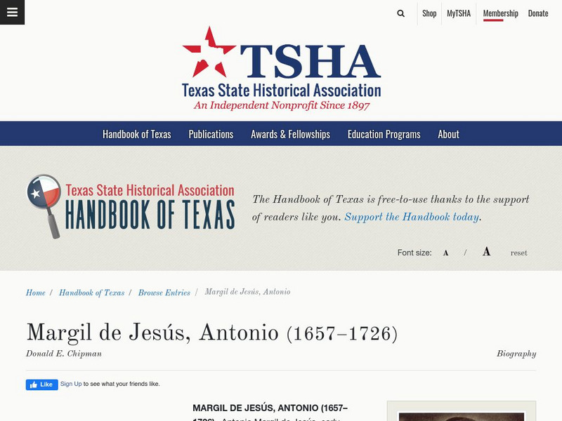 Texas State Historical Association: Antonio Margil De Jesus Article Texas State Historical Association: Antonio Margil De Jesus Article