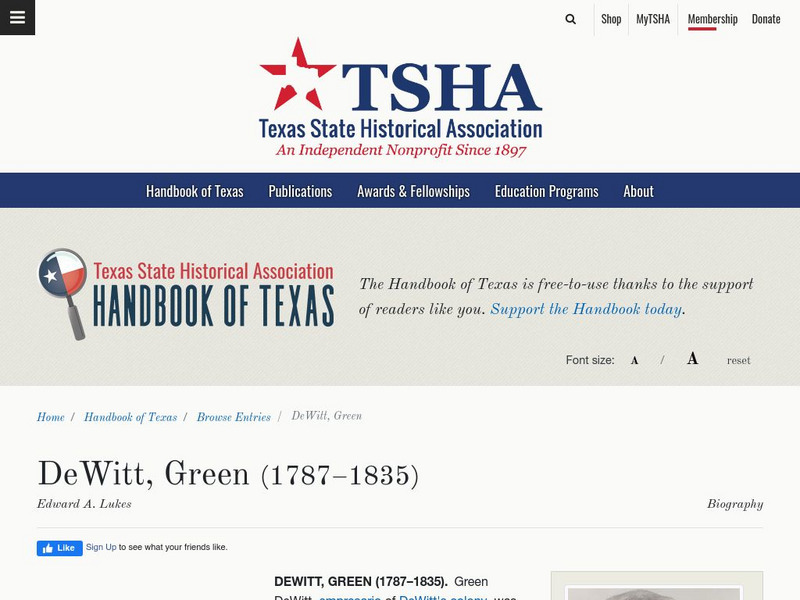 Texas State Historical Association: Green De Witt Article Texas State Historical Association: Green De Witt Article