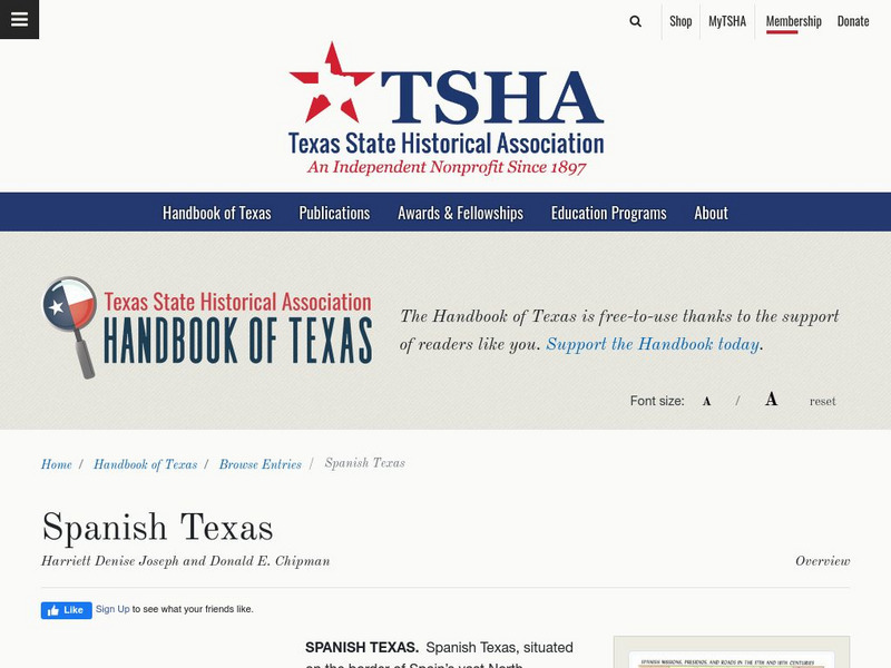 Texas State Historical Association: Spanish Texas Article Texas State Historical Association: Spanish Texas Article