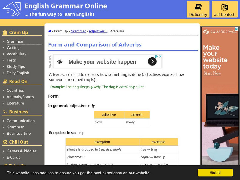 English Grammar Online: Form and Comparison of Adverbs Website English Grammar Online: Form and Comparison of Adverbs Website