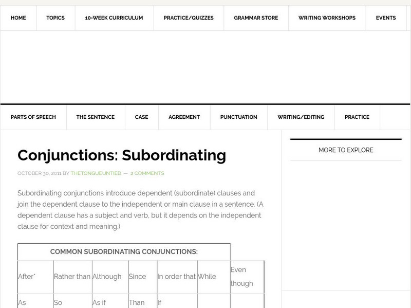 The Tongue Untied: Subordinating Conjunctions Handout The Tongue Untied: Subordinating Conjunctions Handout