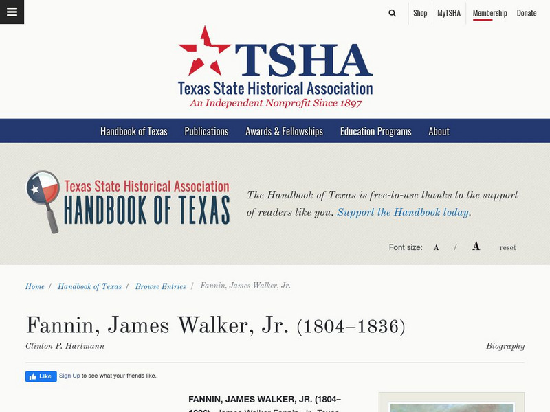 Texas State Historical Association: James Walker Fannin, Jr. Article Texas State Historical Association: James Walker Fannin, Jr. Article