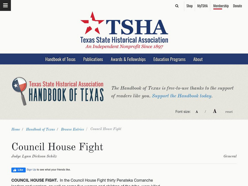 Texas State Historical Association: Council House Fight Handout