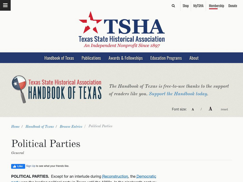 Texas State Historical Association: Political Parties Handout