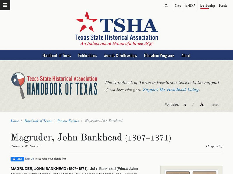 Texas State Historical Association: John Bankhead Magruder Article