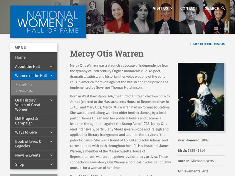 National Women's Hall of Fame: Mercy Otis Warren Activity National Women's Hall of Fame: Mercy Otis Warren Activity