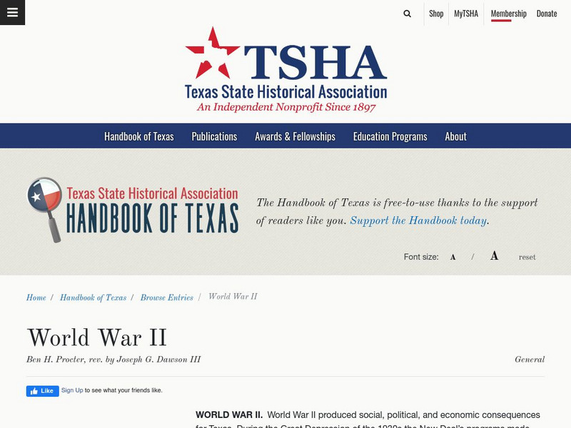 Texas State Historical Association: World War Ii Article