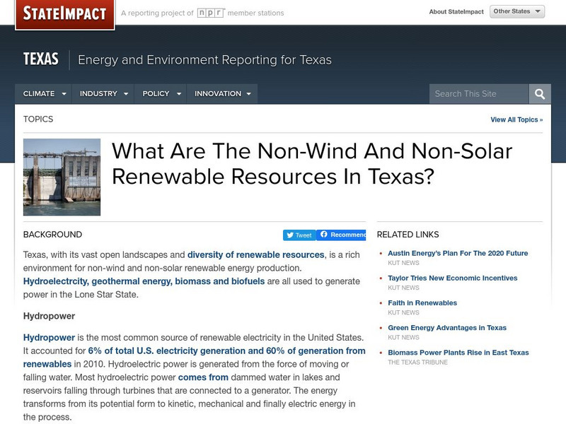 Npr: What Are the Non Wind and Non Solar Renewable Resources in Texas? Website Npr: What Are the Non Wind and Non Solar Renewable Resources in Texas? Website