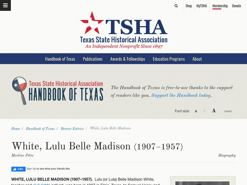 Texas State Historical Association: Lulu Belle Madison White Article Texas State Historical Association: Lulu Belle Madison White Article