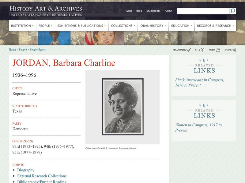 History, Art, and Archives: Barbara Charline Jordan 1936 1996 Article History, Art, and Archives: Barbara Charline Jordan 1936 1996 Article