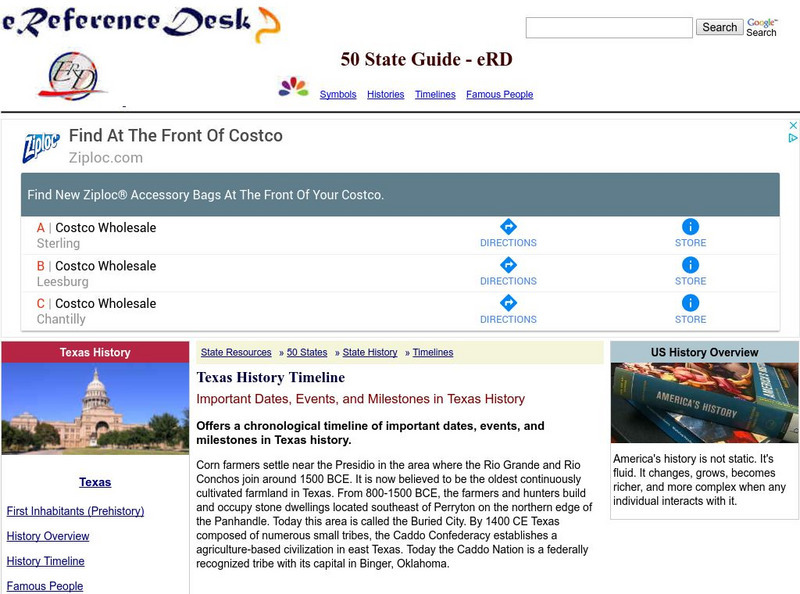 E Reference Desk: Texas History Timeline Handout
