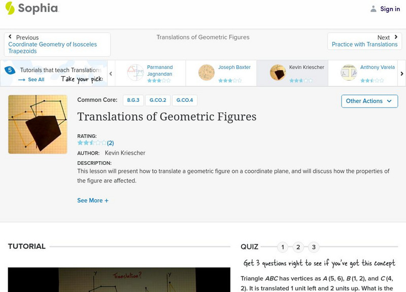 Sophia: Translations of Geometric Figures: Lesson 5 Instructional Video Sophia: Translations of Geometric Figures: Lesson 5 Instructional Video
