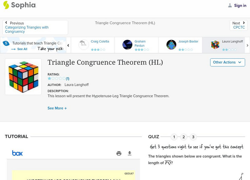 Sophia: Triangle Congruence Theorem (Hl): Lesson 5 PPT Sophia: Triangle Congruence Theorem (Hl): Lesson 5 PPT