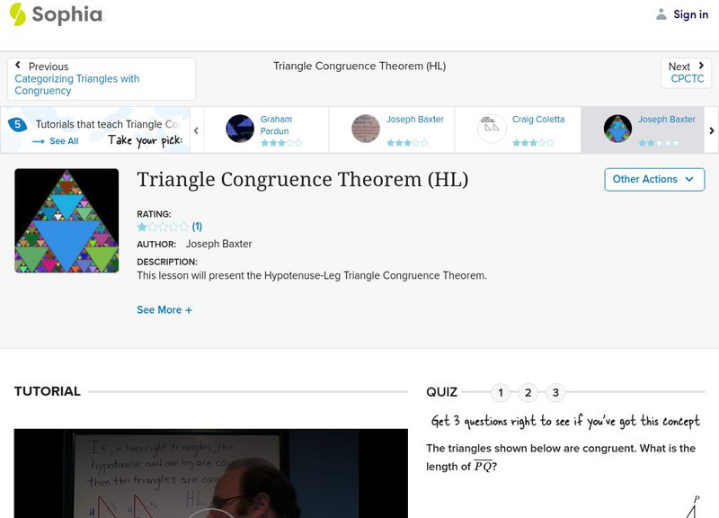 Sophia: Triangle Congruence Theorem (Hl): Lesson 1 Instructional Video Sophia: Triangle Congruence Theorem (Hl): Lesson 1 Instructional Video