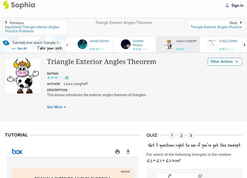 Sophia: Triangle Exterior Angles Theorem: Lesson 3 PPT Sophia: Triangle Exterior Angles Theorem: Lesson 3 PPT