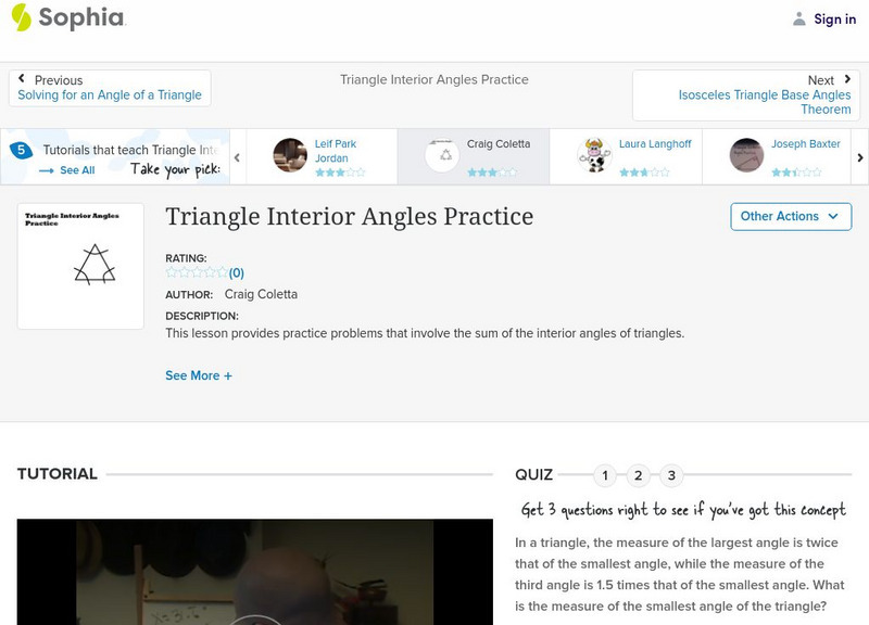 Sophia: Triangle Interior Angles Practice: Lesson 4 Instructional Video