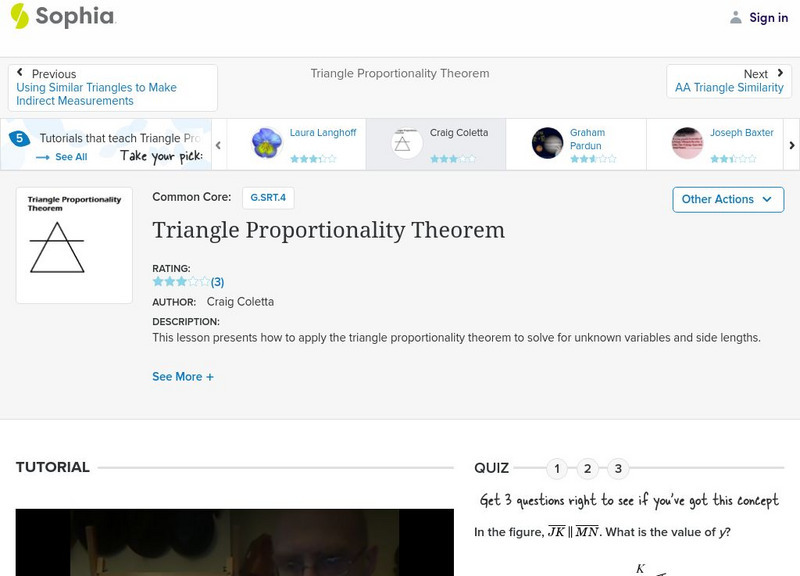 Sophia: Triangle Proportionality Theorem: Lesson 5 Instructional Video Sophia: Triangle Proportionality Theorem: Lesson 5 Instructional Video