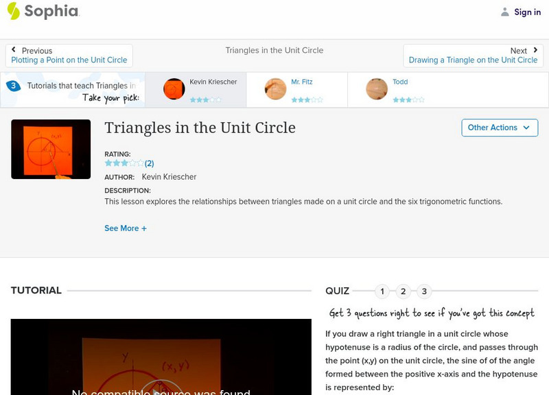Sophia: Triangles in the Unit Circle: Lesson 1 Instructional Video Sophia: Triangles in the Unit Circle: Lesson 1 Instructional Video
