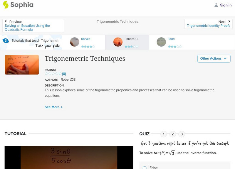 Sophia: Trigonemetric Techniques: Lesson 4 Instructional Video