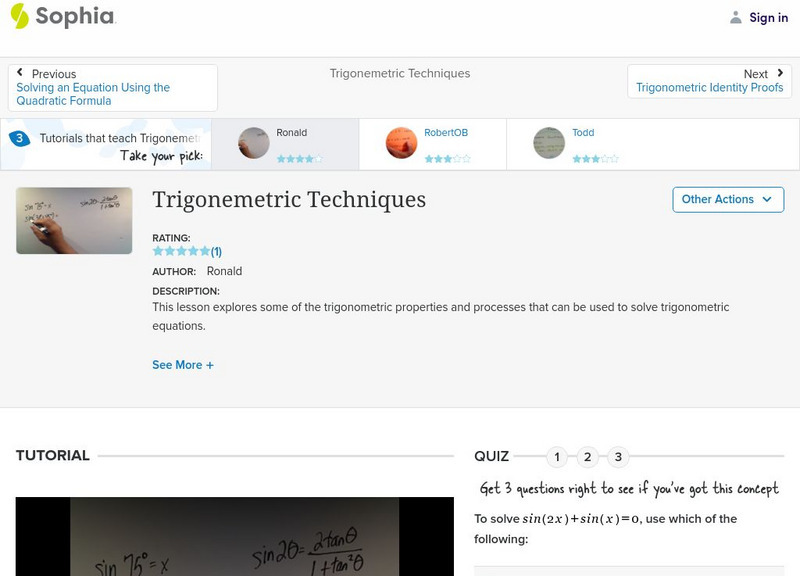 Sophia: Trigonemetric Techniques: Lesson 1 Instructional Video