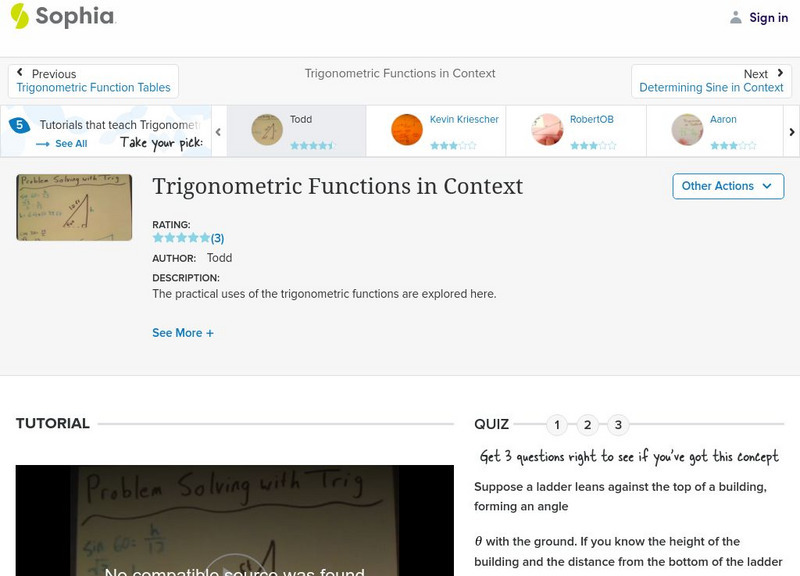 Sophia: Trigonometric Functions in Context: Lesson 5 Instructional Video