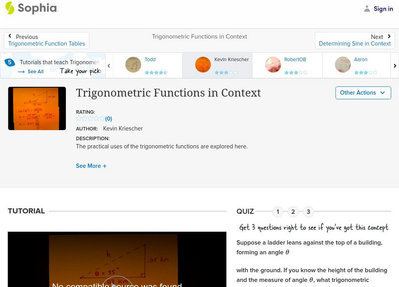 Sophia: Trigonometric Functions in Context: Lesson 1 Instructional Video