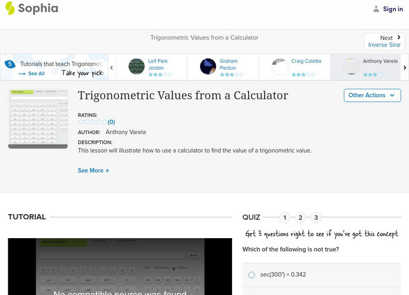Sophia: Trigonometric Values From a Calculator: Lesson 5 Unit Plan Sophia: Trigonometric Values From a Calculator: Lesson 5 Unit Plan