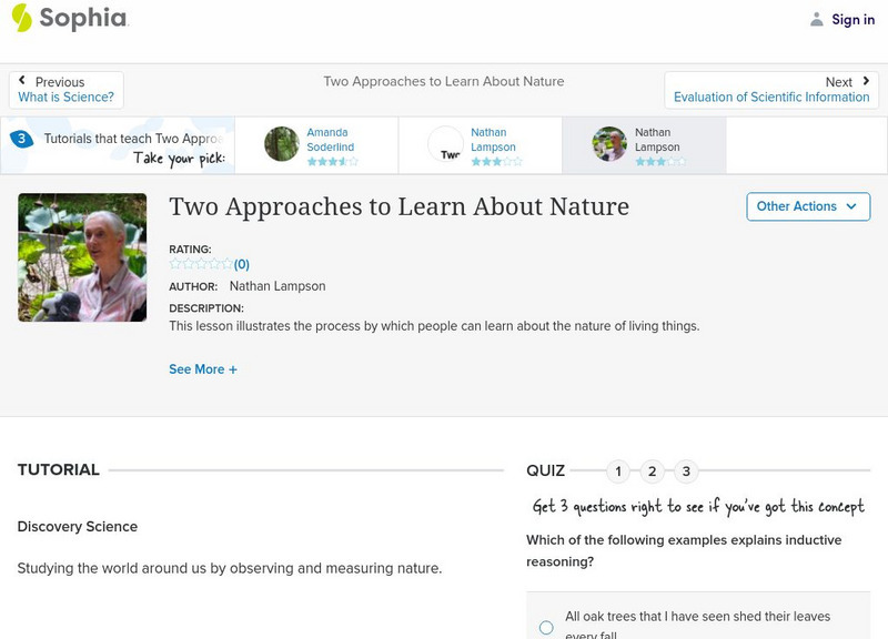 Sophia: Two Approaches to Learn About Nature: Lesson 3 Unit Plan Sophia: Two Approaches to Learn About Nature: Lesson 3 Unit Plan
