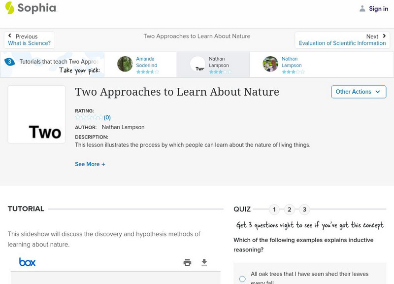 Sophia: Two Approaches to Learn About Nature: Lesson 1 PPT Sophia: Two Approaches to Learn About Nature: Lesson 1 PPT