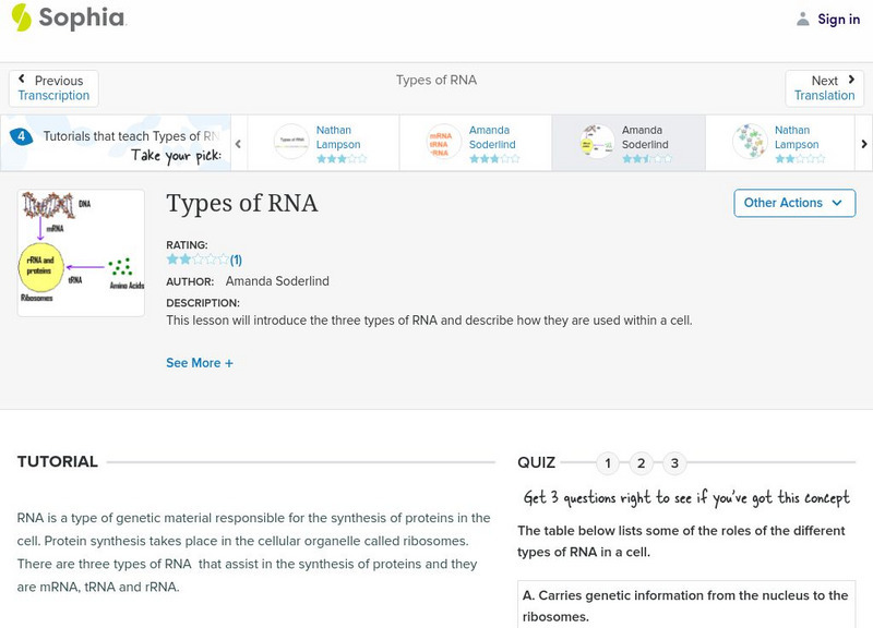 Sophia: Types of Rna: Lesson 4 Unit Plan Sophia: Types of Rna: Lesson 4 Unit Plan