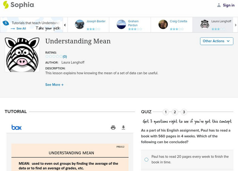 Sophia: Understanding Mean: Lesson 5 PPT Sophia: Understanding Mean: Lesson 5 PPT