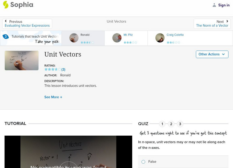 Sophia: Unit Vectors: Lesson 5 Instructional Video Sophia: Unit Vectors: Lesson 5 Instructional Video