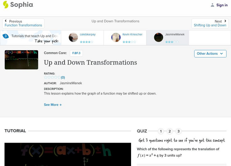 Sophia: Up and Down Transformations: Lesson 5 Instructional Video Sophia: Up and Down Transformations: Lesson 5 Instructional Video