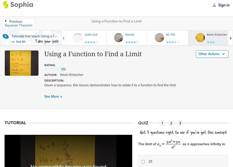 Sophia: Using a Function to Find a Limit: Lesson 2 Instructional Video