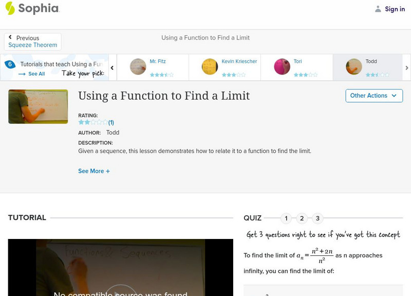 Sophia: Using a Function to Find a Limit: Lesson 4 Instructional Video