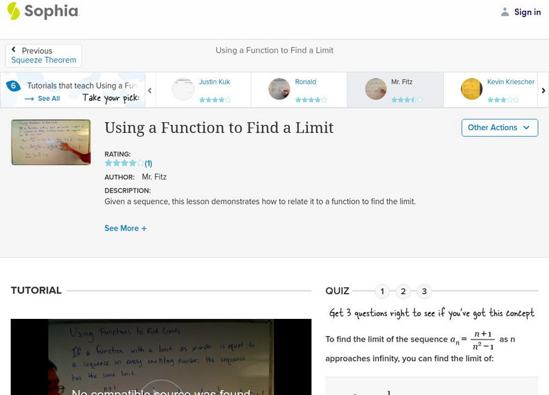 Sophia: Using a Function to Find a Limit: Lesson 6 Instructional Video