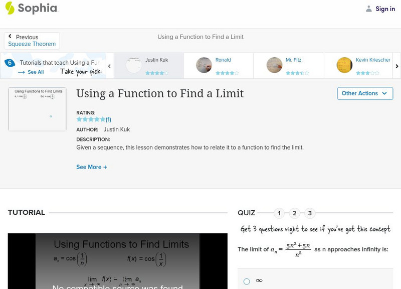 Sophia: Using a Function to Find a Limit: Lesson 1 Instructional Video