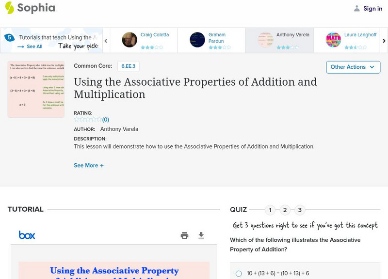 Sophia: Using the Associative Properties of Addition and Multiplication PPT Sophia: Using the Associative Properties of Addition and Multiplication PPT
