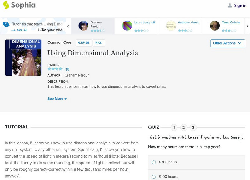 Sophia: Using Dimensional Analysis: Lesson 5 Instructional Video
