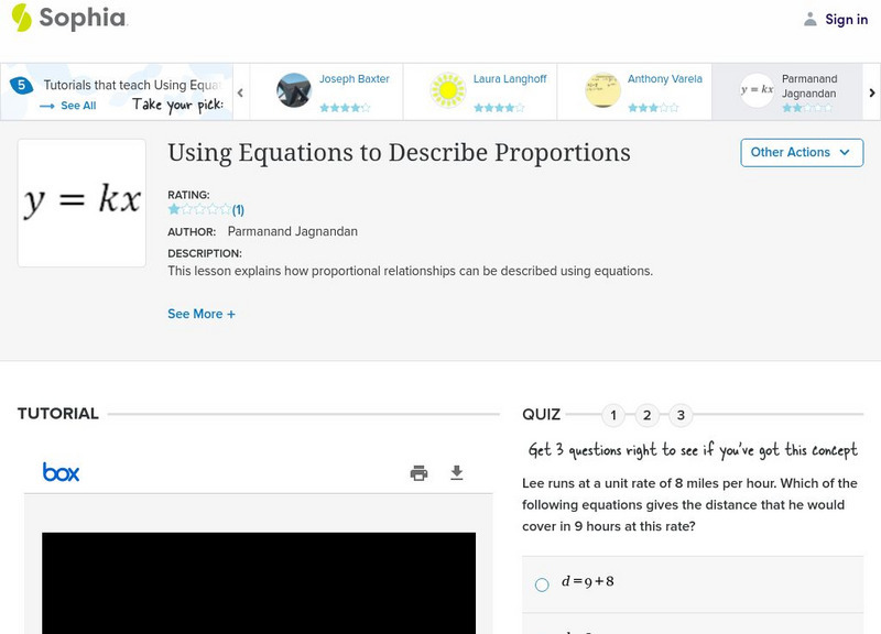 Sophia: Using Equations to Describe Proportions PPT Sophia: Using Equations to Describe Proportions PPT
