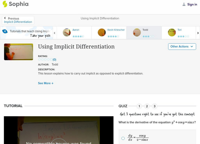 Sophia: Using Implicit Differentiation: Lesson 3 Instructional Video